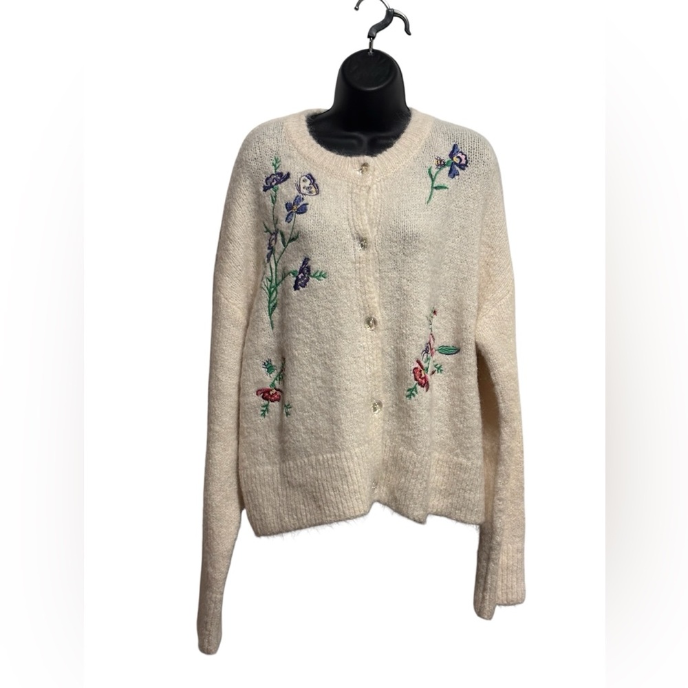 BDG Becca oversized Embroidered Cream Cardigan